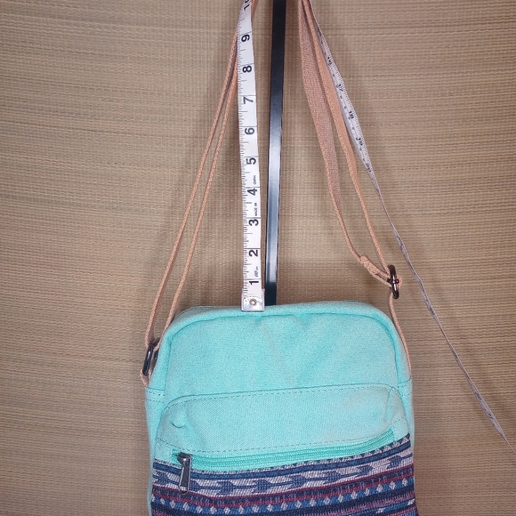 LEAPER Crossbody Messenger  Canvas Bag Mint Green Turquoise Southwestern Style - Picture 9 of 17